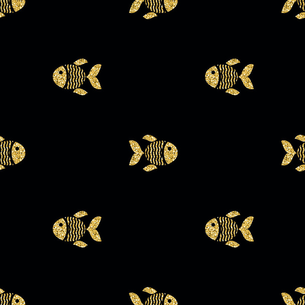 seamless gold glitter fish pattern background - Vector, Imagen
