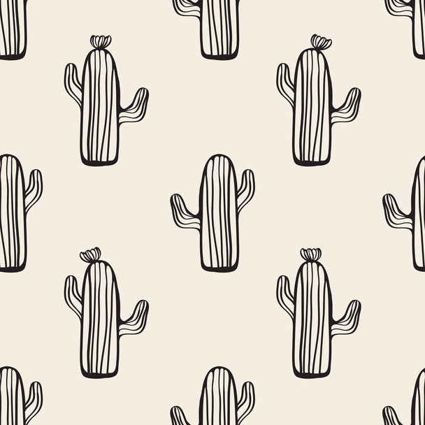 seamless monochrome cactus with flower pattern background. - Vector, Image