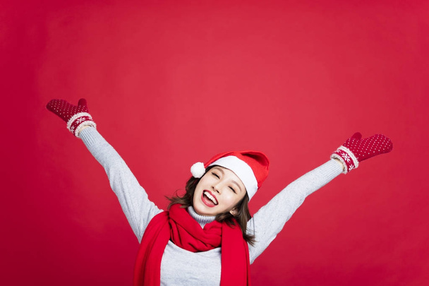 young woman with christmas and New Year celebrating concept - Фото, изображение