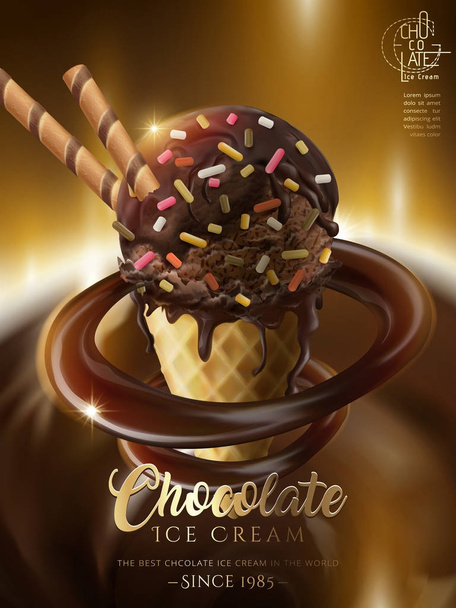 chocolate ice cream cone ads - Вектор,изображение