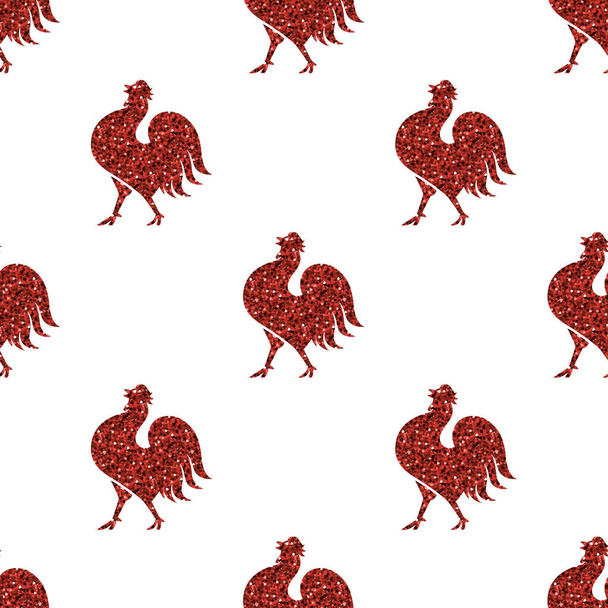  varrat nélküli piros csillogó csirke mintás háttérrel - Vektor, kép