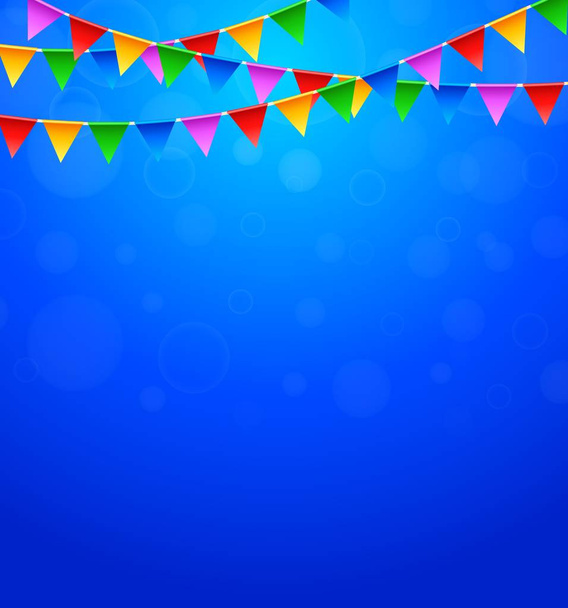 青色の背景に三角形のフラグと幸せの誕生日パーティー - ベクター画像