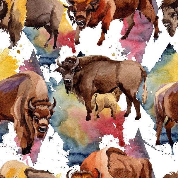 Bisonte exótico padrão animal selvagem em um estilo aquarela
. - Foto, Imagem