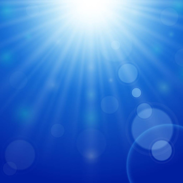 Blue sky background with bright sun and lens flare - Vector, Image