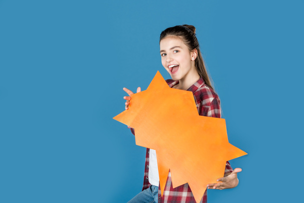 teen girl holding speech bubble - Φωτογραφία, εικόνα