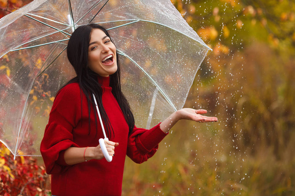 όμορφη γυναίκα εκμετάλλευση ομπρέλα  - Φωτογραφία, εικόνα