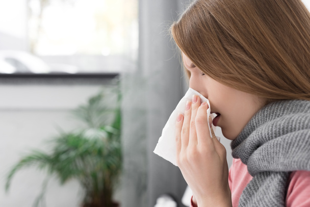 Sick girl wiping nose - Photo, Image