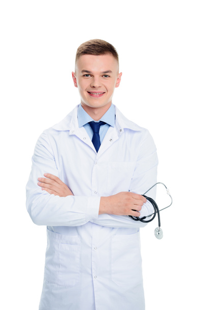 Lekarz w białym płaszczu ze stetoskopem - Zdjęcie, obraz