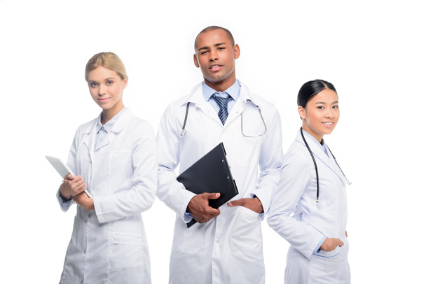 doctors with stethoscopes, clipboard and tablet - Photo, Image
