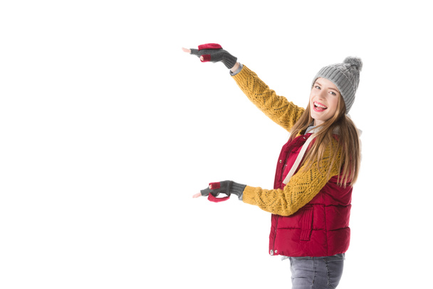 excited woman pointing at something - Photo, Image