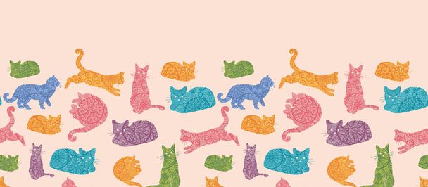 Colorful cats silhouettes horizontal seamless pattern background border - Vetor, Imagem