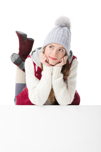 menina pensativa em roupas de inverno
 - Foto, Imagem