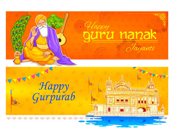Felice Gurpurab, Guru Nanak Jayanti festival di Sikh celebrazione sfondo - Vettoriali, immagini