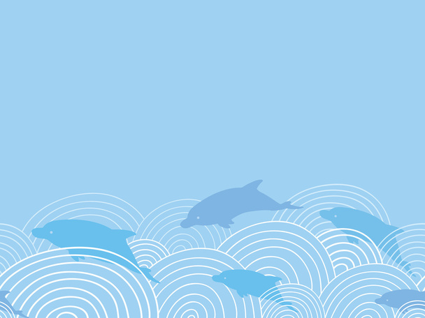 Dolphines among waves horizontal seamless pattern background - Vector, imagen