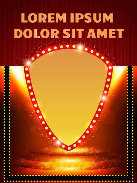 Plakát šablona nápisu s pódiem, závěs a reflektory. Des - Vektor, obrázek