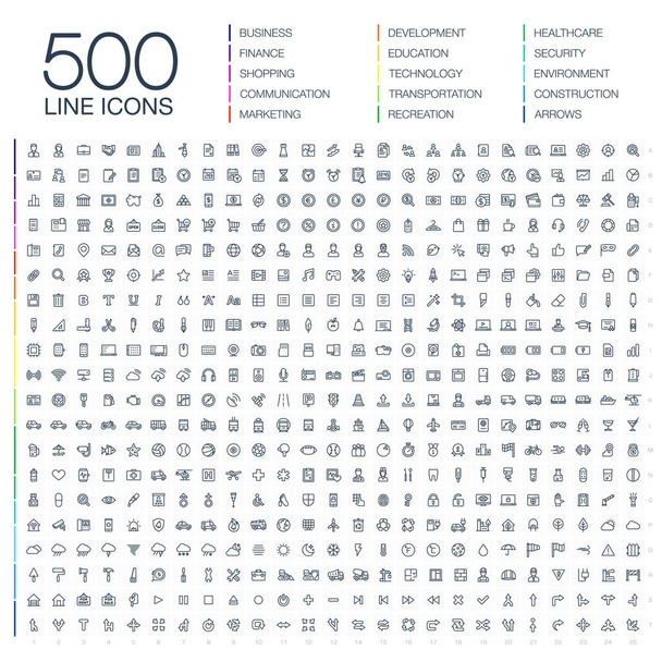 Εικονογράφηση διάνυσμα των 500 λεπτή γραμμή εικονίδια ιστοσελίδων - Διάνυσμα, εικόνα