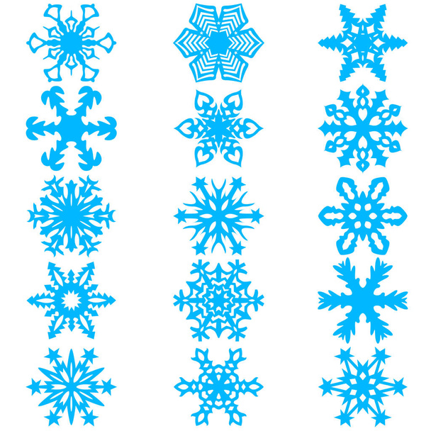 Készlet ikonok hópelyhek, fehér háttér, vektor illusztráció - Vektor, kép