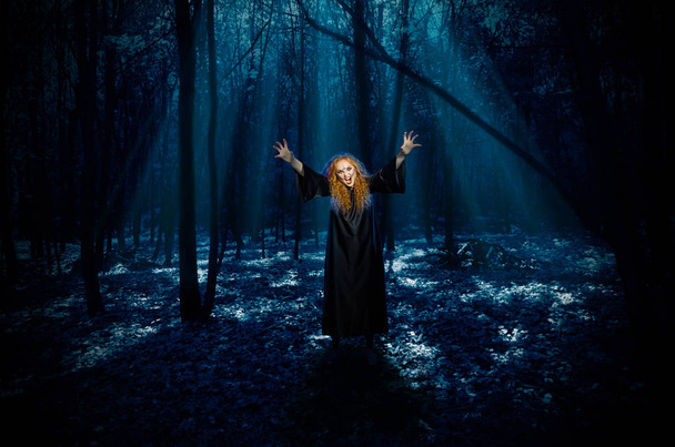 Scary witch in night forest - Photo, image