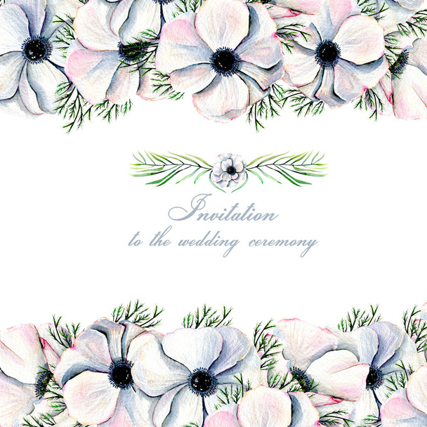 Sulu Boya beyaz anemon kartıyla çiçek tasarım - Fotoğraf, Görsel