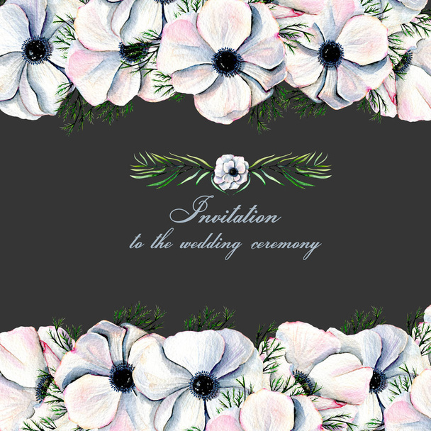 Květinový design karta s akvarel bílé sasanky - Fotografie, Obrázek