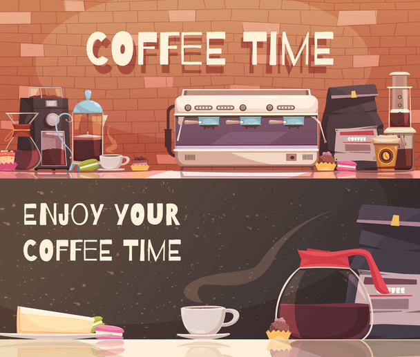Coffee Time Two Horizontal Banners - Vector, Image