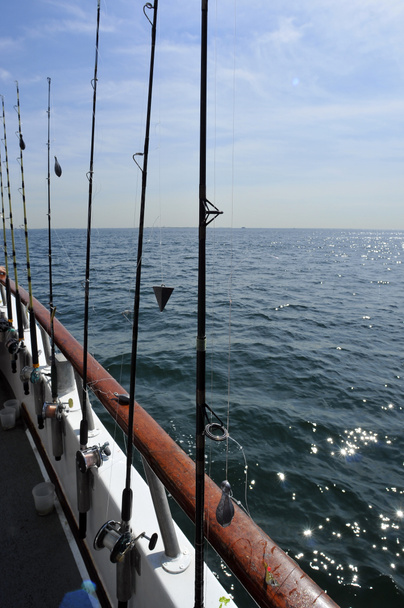 Os postes de pesca no barco
 - Foto, Imagem