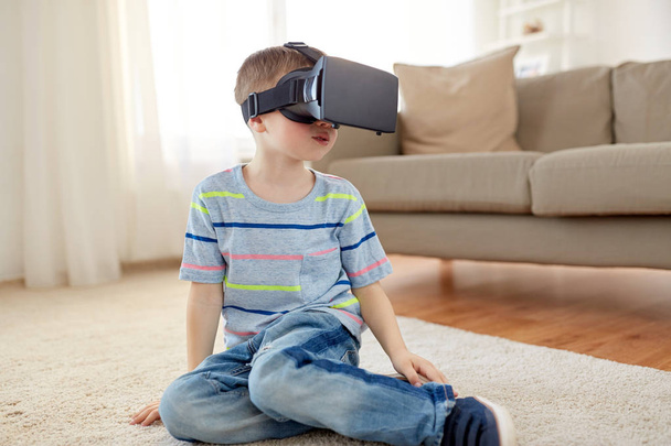 little boy in vr headset or 3d glasses at home - Foto, Imagem