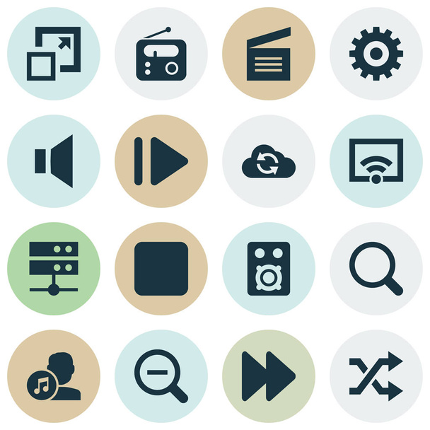 Multimedia Icons Set. Collection Of Tuner, Maximize, Slow Forward And Other Elements. Also Includes Symbols Such As Slow, Upward, Silence. - ベクター画像