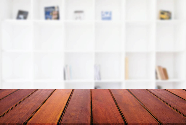 Empty wooden table and blur background of abstract in front of m - Foto, afbeelding
