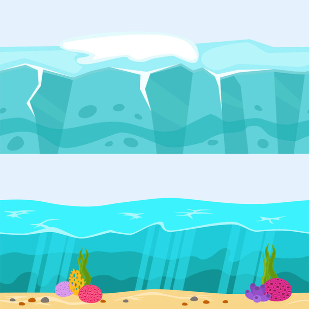 Cross section of sea water ecology natural geologist underwater background landscape river vector illustration. - ベクター画像