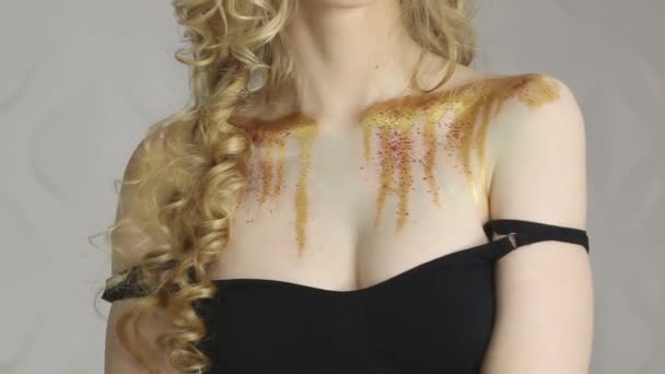 Fashion makeup. Woman with colorful makeup and body art - Footage, Video
