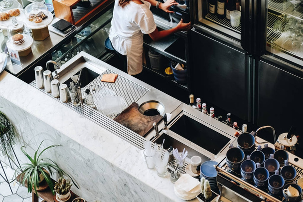 Coffee shop counter bar modern machine food and drink business - Фото, изображение