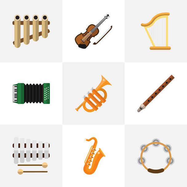 Ensemble de 9 icônes plates sonores modifiables. Comprend des symboles tels que Timbrel, Bâtons, Fife et plus. Peut être utilisé pour le Web, mobile, interface utilisateur et infographie
. - Vecteur, image