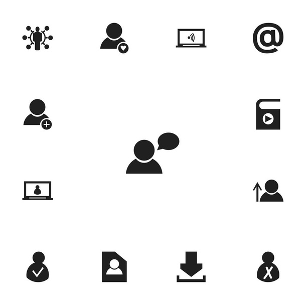 Conjunto de 13 iconos de red editables. Incluye símbolos como el nuevo amigo, el hombre pensante, el perfil encantador y más. Puede ser utilizado para el diseño de la tela, móvil, interfaz de usuario e infografía
. - Vector, Imagen