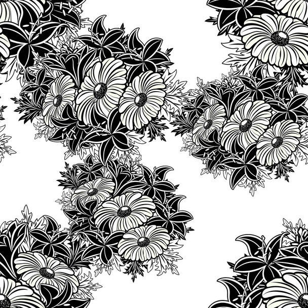 seamless monochrome pattern of flowers  - Vector, Image