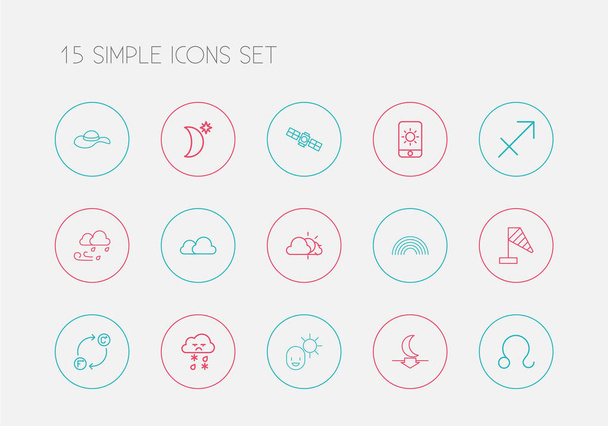 15 szerkeszthető Időjárás vázlat ikonok beállítása Magában foglalja a szimbólumok, íjász, a Hold, mint a szivárvány, és több. Lehet használni a Web, mobil, Ui és Infographic Design. - Vektor, kép
