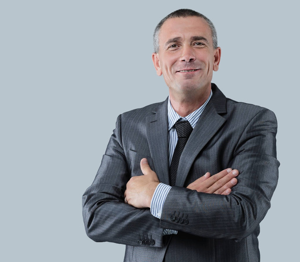 portrait of a friendly businessman in a gray business suit and t - Photo, Image