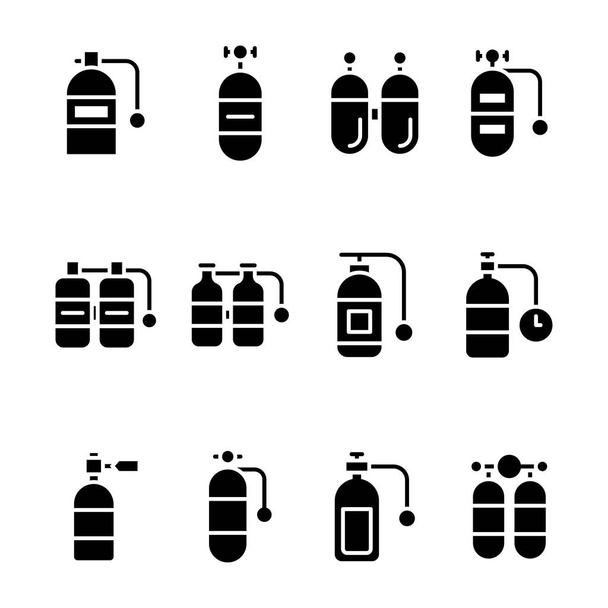 Set of Scuba Tanks Glyph Vector Icons  - Vettoriali, immagini