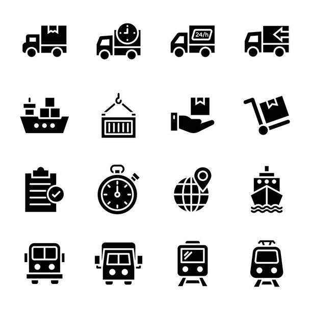 Set of Logistic Delivery Glyph Vector Icons - Vector, Image