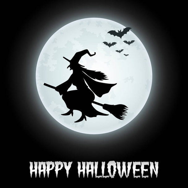 Halloween Hintergrund mit fliegender Hexe auf dem Vollmond - Vektor, Bild