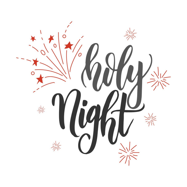 Holly Night handwriting script lettering. Marry Christmas greeting card. Modern brush lettering. Vector emblem, text design - Vettoriali, immagini