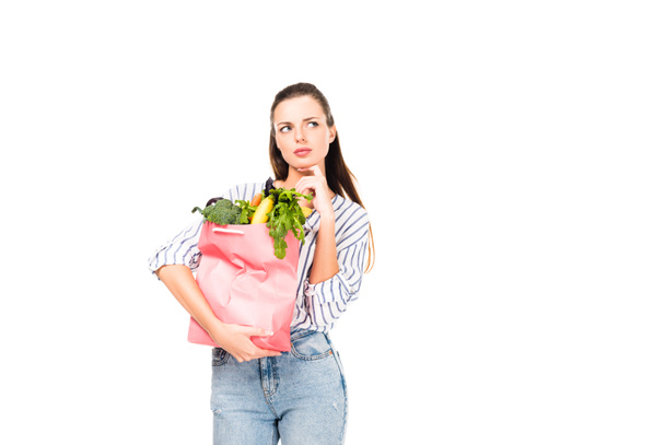 жінка тримає сумку з їжею
 - Фото, зображення