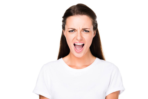 woman screaming and looking at camera - Foto, afbeelding