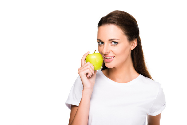 woman with fresh apple - Foto, afbeelding