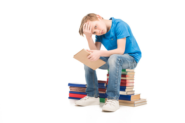 little boy with books - Фото, изображение