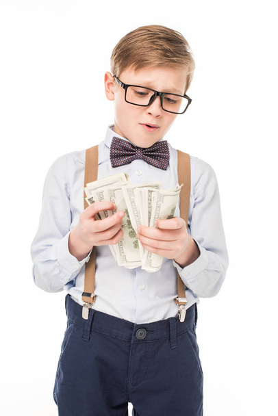 little boy with dollar banknotes  - Foto, Imagen