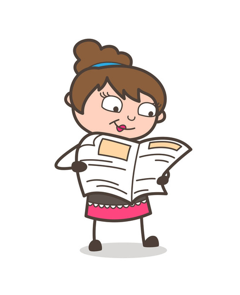 Czytanie gazet - kosmetyczka dziewczyny artysta kreskówka wektor - Wektor, obraz