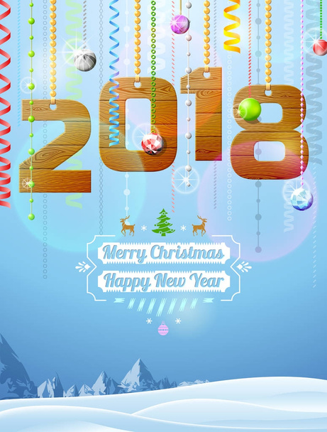Νέο έτος 2018 του ξύλου σαν διακόσμηση Χριστουγέννων - Διάνυσμα, εικόνα