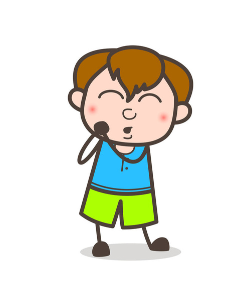 Mooi verlegen expressie - Cute Cartoon Boy illustratie - Vector, afbeelding