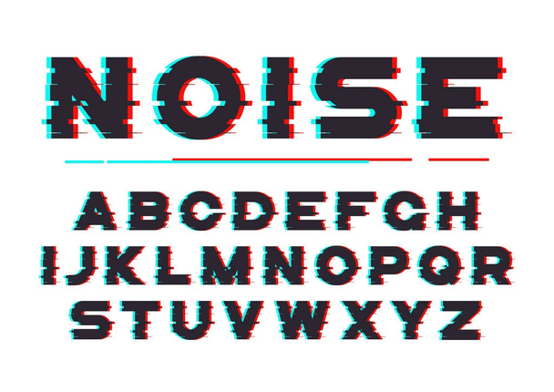 Decorative bold font with digital noise, distortion, glitch effe - Vetor, Imagem